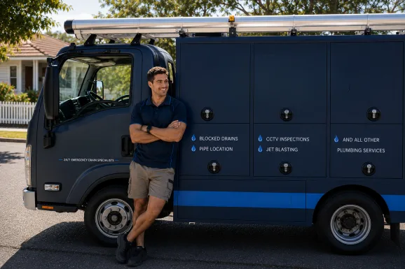 Our plumber with the service van on a Glebe job