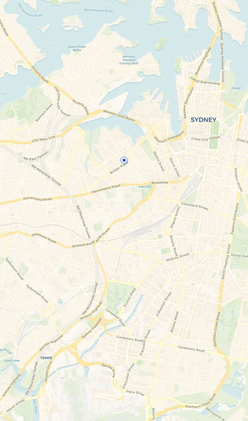 Map of the Glebe service area and the surrounding suburbs we cover.