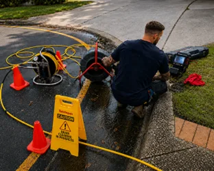 Plumber checking a blocked drain on a Glebe job