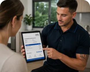 Plumber explaining a service estimate in Glebe